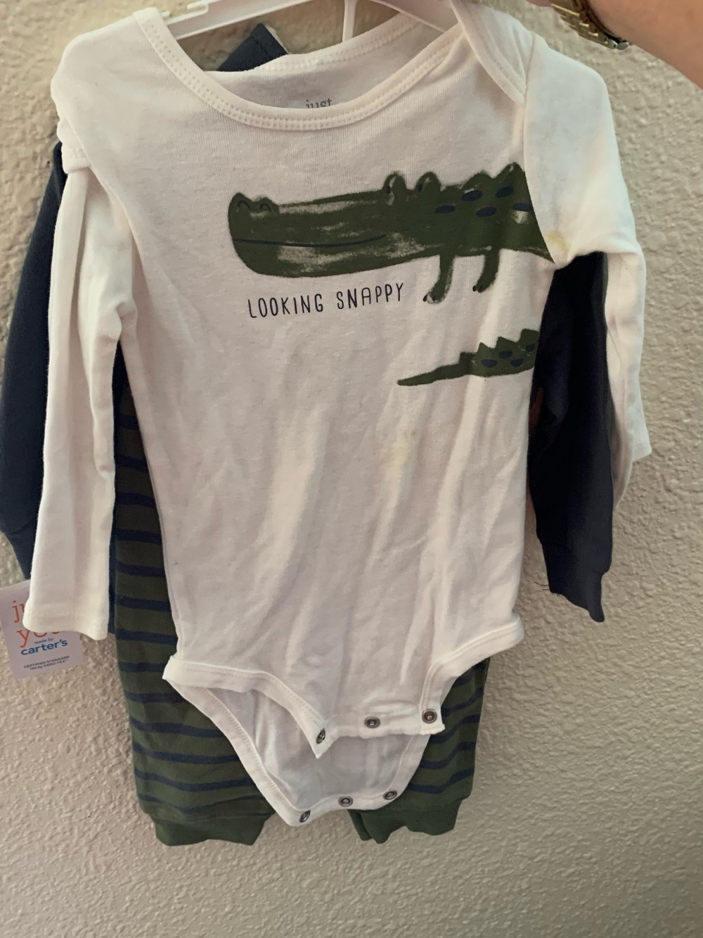 Carter's White & Olive 'Looking Snappy' Alligator Three-Piece Set